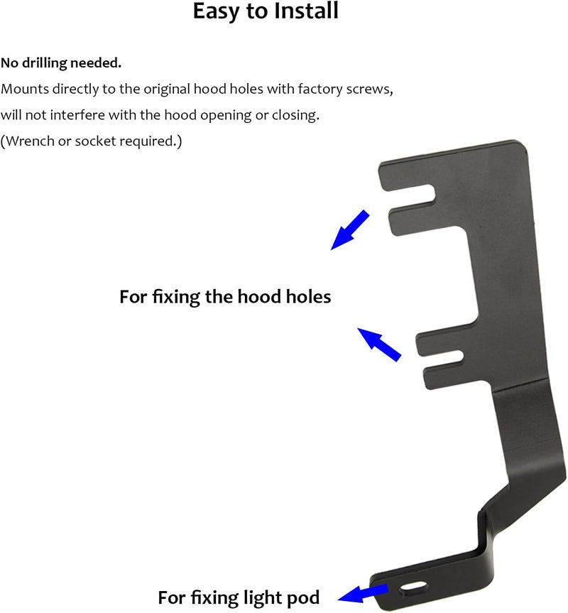 DarSeity Low Profile Mount Hood Hinges Ditch Light Brackets for Chevy Colorado 2015-2022 for GMC Canyon 2015-2021, for Auxiliary Off-Road Lighting - Image 3